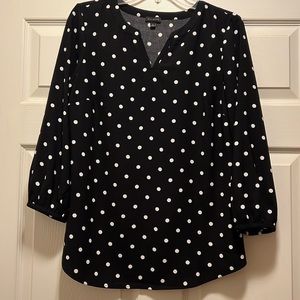 Talbots Size Small Black w/White Polka Dots 3/4 Sleeve Top EUC